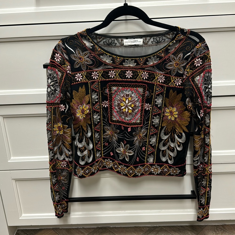 Zara sheer long sleeve top